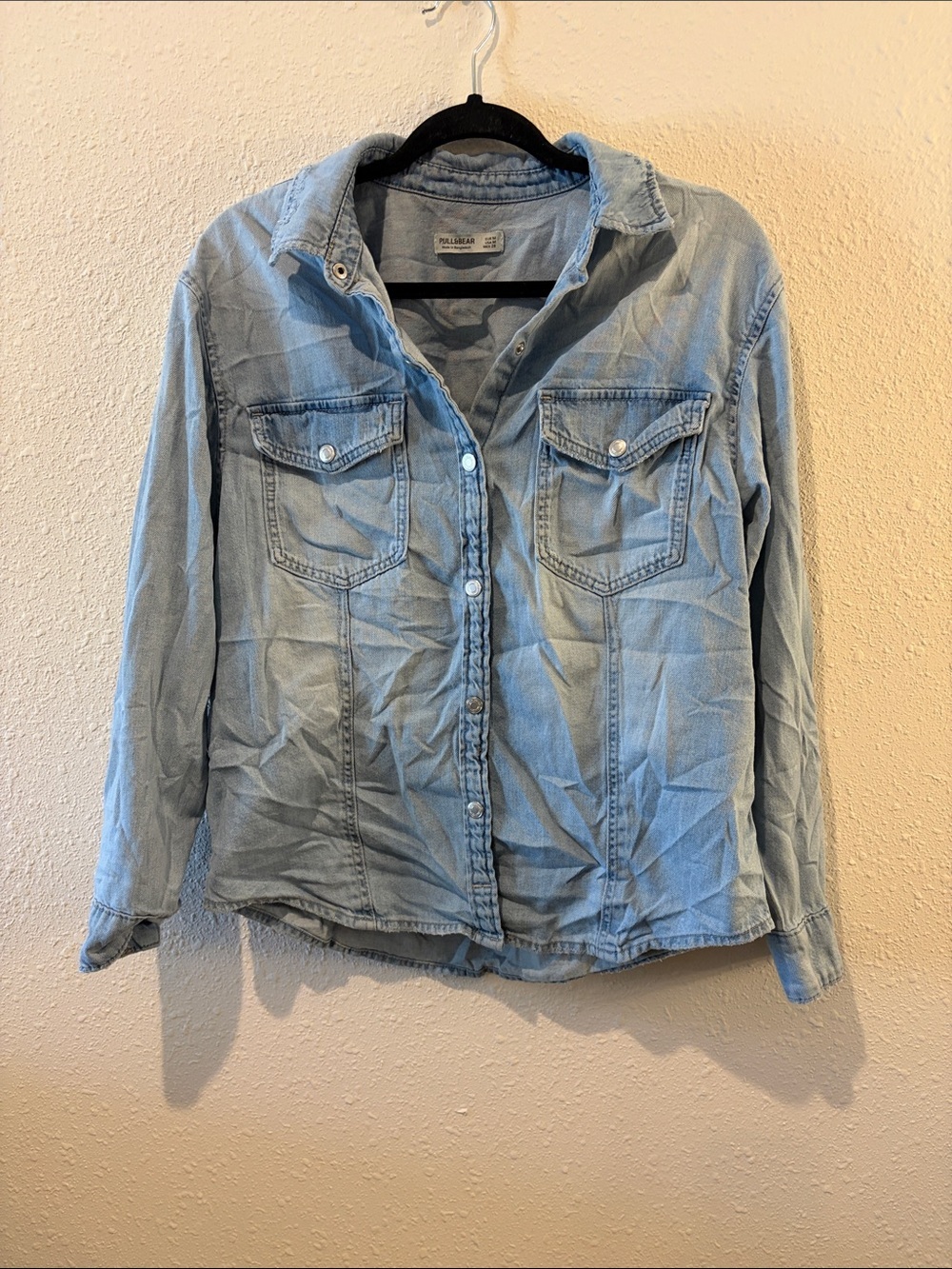 Pull&Bear Light Blue Denim Button-Down Shirt